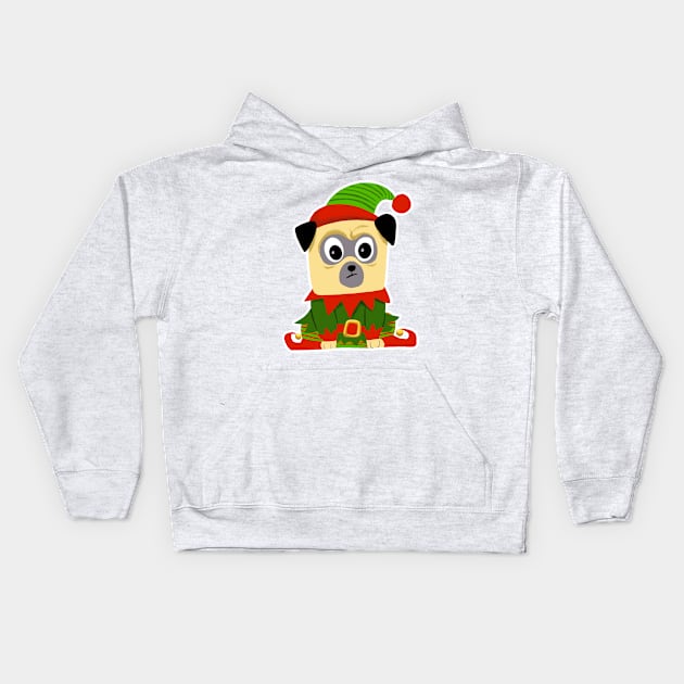 Christmas is coming, pug dressed up as christmas elf Kids Hoodie by chillstudio